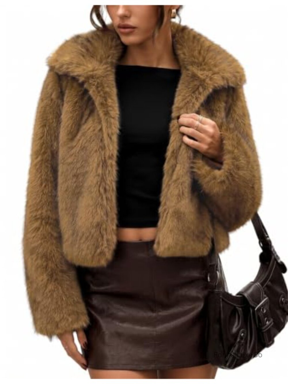 Faux Fur Cropped Jacket Two Tone Long Sleeve